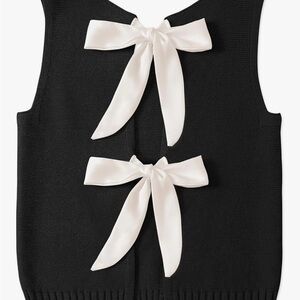 Elegant Black Sweater with White Bow Accents
